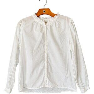 Xirena White Cotton Button Blouse Down Ruffle Collar Minimalist